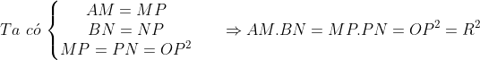 Ta\, \, c\acute{o}\, \left\{\begin{matrix} AM = MP & & \\ BN = NP & & \\ MP = PN = OP^{2} & & \end{matrix}\right.\Rightarrow AM.BN = MP.PN = OP^{2} = R^{2}